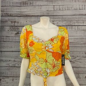 NWT ModCloth floral crop top with tie front size large